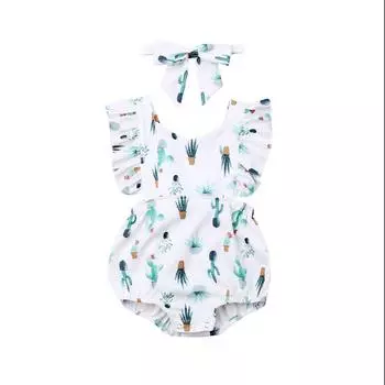 Комбинезон с кактусом для новорожденных девочек, комбинезон, повязка на голову, одежда, наряд 70cm синий