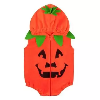 Комбинезон с капюшоном для маленьких мальчиков и девочек, карнавальный костюм, боди с тыквой для младенцев, пальто без рукавов, жилет, топы 80