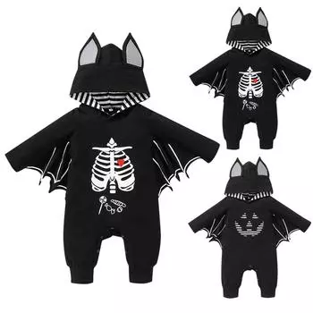 Комбинезон с капюшоном и капюшоном в форме летучей мыши для Хэллоуина с длинными рукавами и крыльями для малышей, комбинезон 100 чёрный