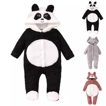 Комбинезон с капюшоном и комбинезоном с изображением слона, панды и медведя для новорожденных мальчиков и девочек, комбинезон с животными 0-3M светло-коричневого