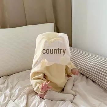 «Комбинезон с капюшоном «Уши кролика»: Детская верхняя одежда из плотного бархата для мальчиков и девочек, идеально подходит для осени и зимы. 73 cm абрикосовый