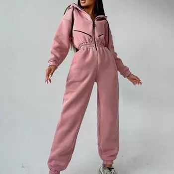 Комбинезон с капюшоном, женский элегантный цельный наряд с длинными рукавами, теплый комбинезон, женский комбинезон на молнии с карманом, зимний комбинезон S хаки