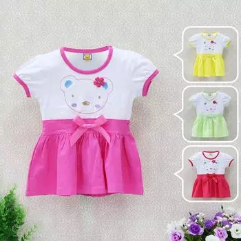 Комбинезон с короткими рукавами для девочек 1–3 лет, юбка, детская праздничная одежда принцессы с бантом, милое платье с узором медведя 1T зелёный