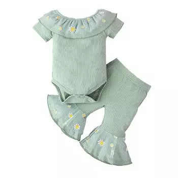 Комбинезон с короткими рукавами для маленьких девочек + расклешенный брючный костюм L