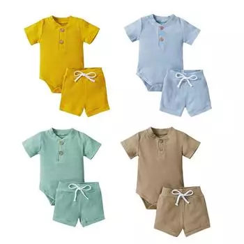 Комбинезон с короткими рукавами для малышей, топ и шорты, комплект одежды из 2 предметов 80