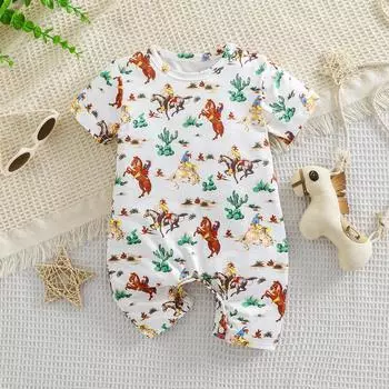 Комбинезон с короткими рукавами для младенца и мальчика с ковбойским узором и полным принтом 6-9M