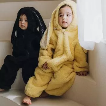 Комбинезон с набивной зайкой для ребенка, цельный костюм кигуруми для косплея, подарок на Новый год и Рождество для младенцев 73 жёлтый