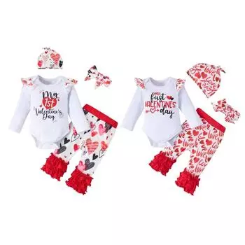 Комбинезон с оборками для маленьких девочек, кружевные штаны, шляпа, повязка на голову, наряды на день Святого Валентина M