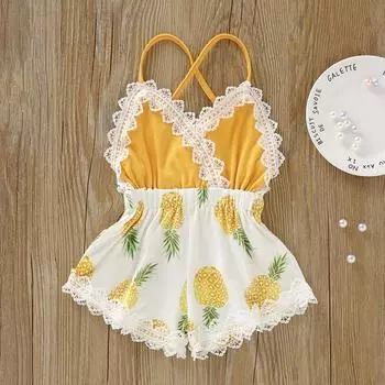 Комбинезон с открытой спиной для новорожденных девочек, комбинезон без рукавов с цветочным принтом, повседневный комбинезон для младенцев, наряды S/60