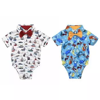 Комбинезон с принтом джентльмена и галстуком для маленьких мальчиков, комбинезон с короткими рукавами, повседневное боди для младенцев, наряды M