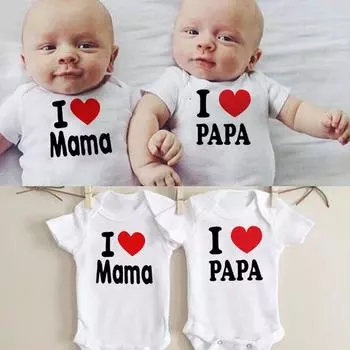 Комбинезон с принтом «I Love Mama and Papa» для новорожденного, комбинезон 3M белый