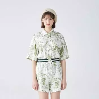 Комбинезон с принтом Obeg Obeg Рабочая одежда Лен Green flower 155/XS/34
