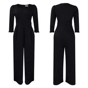 Комбинезон с широкими штанинами и рукавами, однотонный прямой плюс женская одежда, зимняя длинная цветная свободная одежда S синий