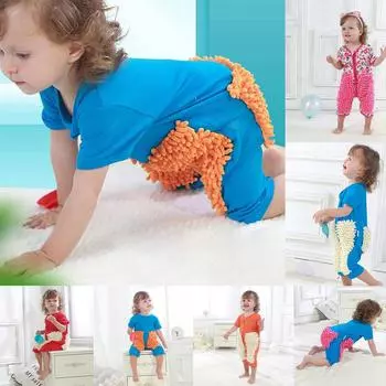 Комбинезон Sagit Baby Mop для чистки пола для маленьких девочек, комбинезон с короткими рукавами для ползающего ребенка 90 синий