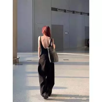 Комбинезон Seaside 24ss Текстурированная ткань Сексуальная открытая спина Верх с U-образным вырезом Цельный Камисоль Женский Летний Black [with chest pad]] S