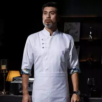 Комбинезон шеф-повара Four Seasons с кружевом в китайском стиле и рукавами средней длины, для ресторана, чайного домика, частной кухни, кейтеринговой службы, блузки шеф-повара ресторана S серый