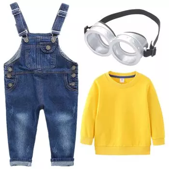 Комбинезон, толстовка, миньон, косплей, детский комплект из 3 предметов, детский костюм для вечеринки на Хэллоуин, детский комбинезон для девочек и мальчиков, джинсовые брюки, джинсы для