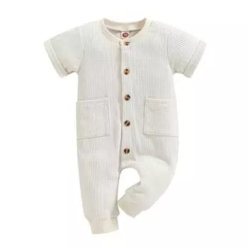 Комбинезон унисекс для маленьких мальчиков и девочек, однотонная одежда для новорожденных, летняя цельная одежда, комбинезоны вафельной вязки 18-24 Months зелёный