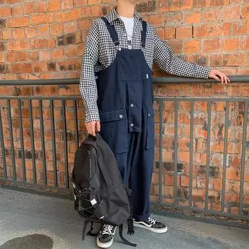 Комбинезон унисекс с широкими штанинами - Модный свободный комбинезон 2XL чёрный