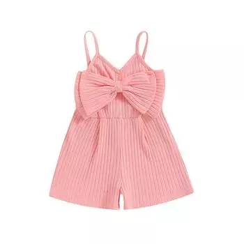 Комбинезон в рубчик для маленьких девочек, летний милый комбинезон без рукавов с бантом, шорты для новорожденных, милая одежда для малышей 12-18 Months