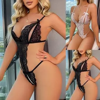 Комбинезон женский кружевной+нейлоновый с леопардовым принтом, сексуальный M