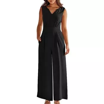 Комбинезоны без рукавов Повседневный модный комбинезон Широкие свободные брюки L чёрный