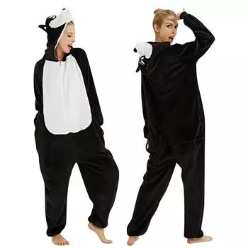 Комбинезоны, цельный костюм, осенне-зимний фланелевой цельный пижам с рисунком животного, мужская и женская домашняя одежда S чёрный