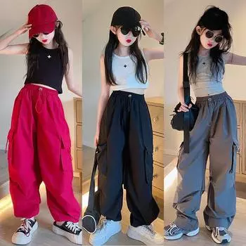 Комбинезоны для девочек, Осенняя одежда, Детские осенние широкие брюки, Брюки для девочек больших размеров, Весна и осень 110 чёрный