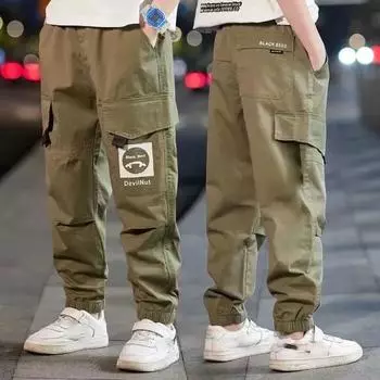 Комбинезоны для мальчиков Весенние и осенние модели Брюки для больших детей Свободные повседневные брюки для мальчиков Детские брюки в стиле вестерн 170 чёрный