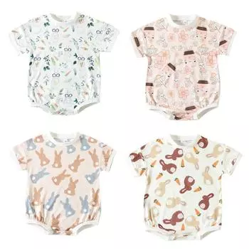 Комбинезоны для маленьких девочек, боди с короткими рукавами, летняя цельная хлопковая одежда с пасхальным милым мультяшным принтом для новорожденных девочек, От 0 до 24 месяцев 70