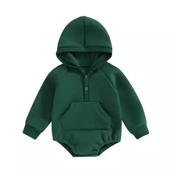 Комбинезоны для маленьких мальчиков и девочек, толстовки, одежда для новорожденных, однотонные толстовки с капюшоном и длинными рукавами для младенцев, комбинезоны, осенние боди 0-3 Months зелёный
