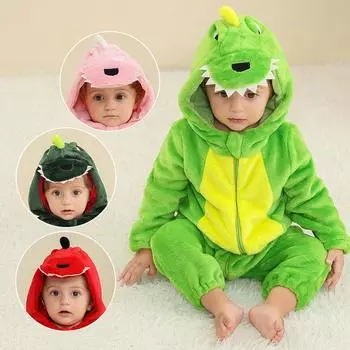 Комбинезоны для младенцев, пижамы с динозаврами, комбинезоны для младенцев, фланелевый детский комбинезон, костюм на Хэллоуин 110 розовый