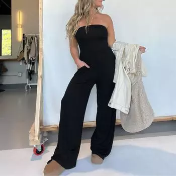 Комбинезоны для женщин, боди, брюки, пляжные праздничные комбинезоны, комбинезон с топом и топом L чёрный