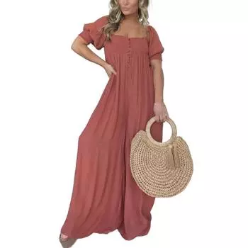 Комбинезоны для женщин, летние повседневные плиссированные комбинезоны без рукавов с карманами L киноварь