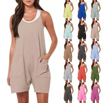 Комбинезоны для женщин, летние повседневные свободные комбинезоны без рукавов с регулируемыми бретелями, женские модные удобные комбинезоны, брюки, шорты M