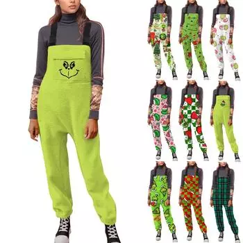 Комбинезоны для женщин осень и зима без рукавов регулируемый шнурок ремень повседневные наряды с карманами L армия зеленый