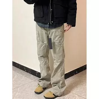 Комбинезоны мужские и женские модели весна-осень American Retro High Street Cleanfit Patch Multi-Pocket Logging Casual Брюки Модный бренд S светло-серый