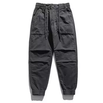 Комбинезоны мужские летние литературные цвета хаки модные вышитые этикетки свободные брюки с девятью точками леггинсы повседневные брюки 38 чёрный