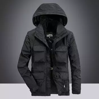 Комбинезоны с капюшоном и несколькими карманами, средняя длинная куртка, мужская тонкая повседневная уличная куртка M