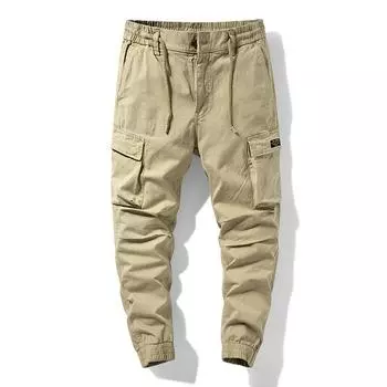 Комбинезоны с несколькими сумками, весенне-осенние мужские повседневные брюки, простые прямые укороченные брюки 28 чёрный