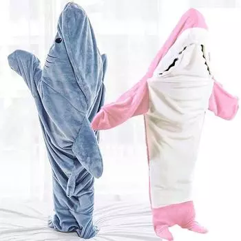 Комбинезоны с одеялом акулы-спальный мешок с капюшоном для взрослых, носимый костюм акулы для косплея, мягкое фланелевое цельное одеяло, пригодное для машинной стирки M