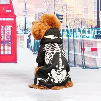 Комбинезоны со скелетом и черепом для собак, мягкая светящаяся толстовка с капюшоном для собак, одежда для домашних животных на Хэллоуин, фестиваль привидений S чёрный