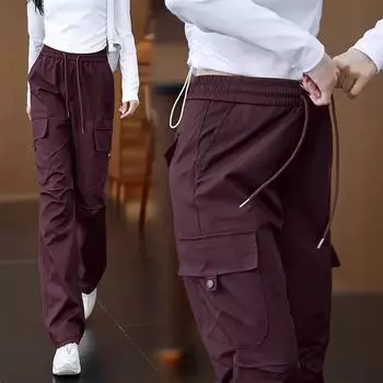 Комбинезоны женские весенние и осенние с высокой талией, свободные, американские, прямые, повседневные, широкие брюки-карго, женские брюки XXXXL чёрный