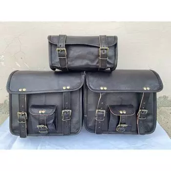 Комбинированная 3 седельная сумка, винтажные кожаные кофры для мотоцикла, 1 сумка для инструментов, 2 боковая сумка чёрный