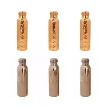 Комбинированная бутылка Tanirika из чистой меди - кованая и обычная - 3 + 3 комбинированная - по 1 литру каждая, Шудх Тамба, отличное экспортное качество