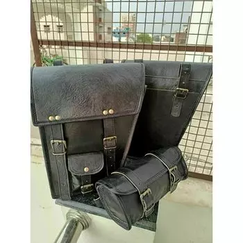 Комбинированная черная кожаная мотоциклетная двухседельная сумка с поворотным рычагом, бесплатная сумка для инструментов чёрный