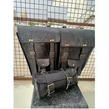 Комбинированная черная кожаная мотоциклетная двухседельная сумка с поворотным рычагом, бесплатная сумка для инструментов чёрный