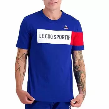 Комбинированная футболка электро синего цвета LE COQ SPORTIF