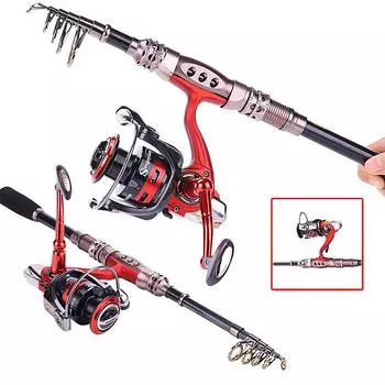 Комбинированная карбоновая удочка 1,5–3,3 м для морской рыбалки и цельнометаллическая спиннинговая катушка для пресноводной и соленой рыбалки 1.5m rod 2000 reel