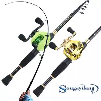 Комбинированная катушка для удочки 1,8–2,4 м, удочка и катушка из углеродного волокна, литейная катушка с шарикоподшипником 17 + 1 1.8m&Left handle зелёный